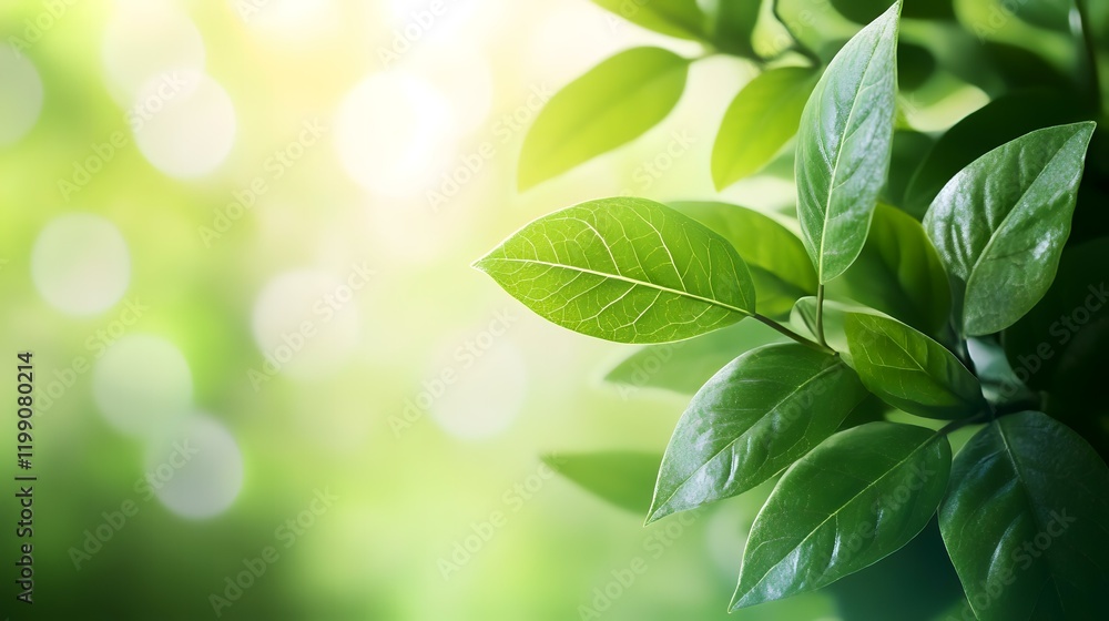 Lush green leaves sunlight bokeh background, nature spring banner Lush green leaves sunlight bokeh background, nature spring banner