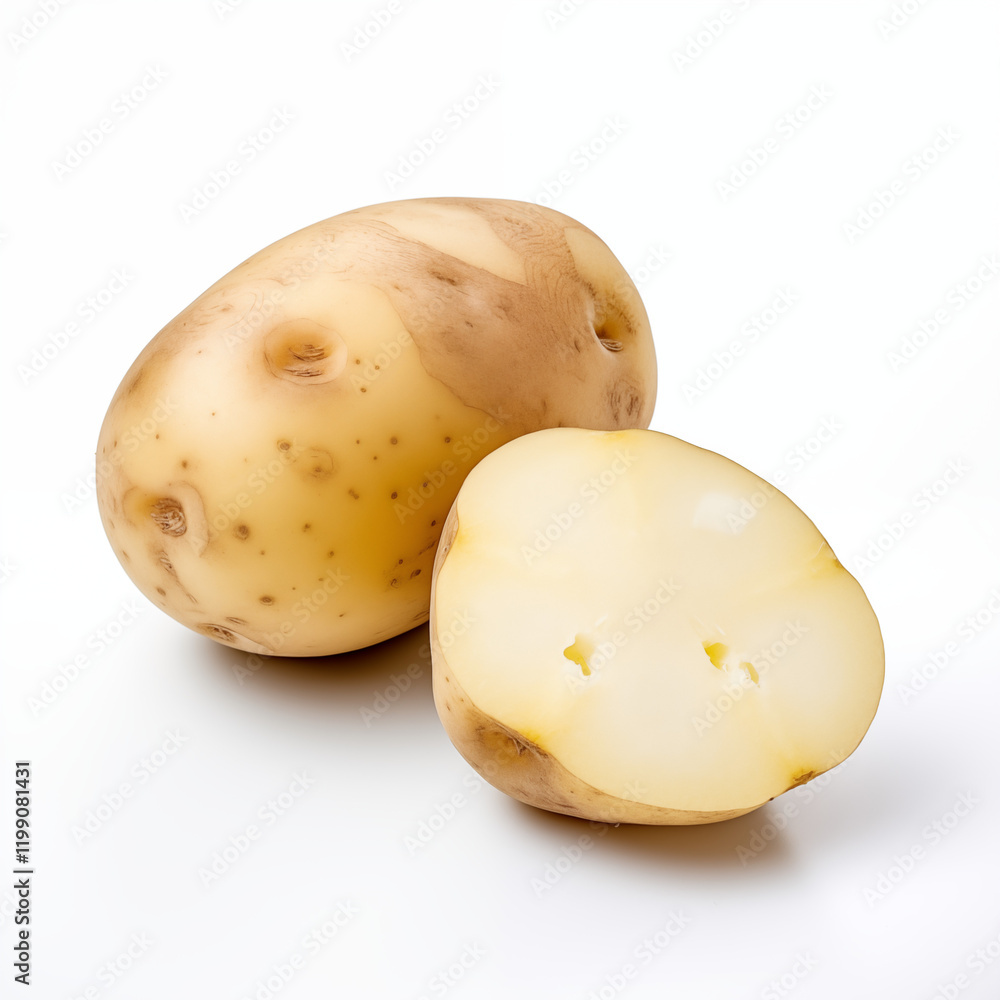 Yellow Potato Cut in Half Isolated on White Background Yellow Potato Cut in Half Isolated on White Background