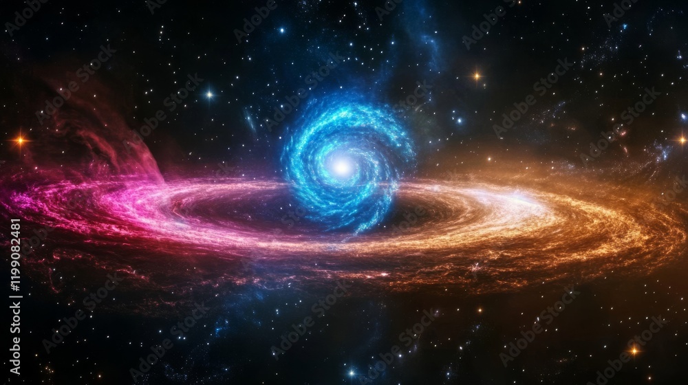 Obraz premium Mesmerizing Spiral Galaxy with Vibrant Colors and Intricate Cosmic Swirls Illuminates the Depths of Space