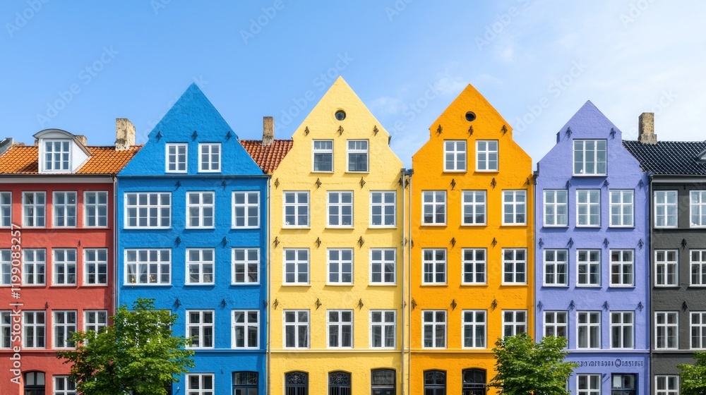 Fototapeta premium Colorful houses, Nyhavn, Copenhagen, Denmark; sunny day, travel