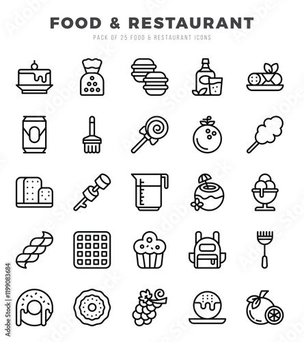 Set of 25 Food and Restaurant Lineal Icons Pack.