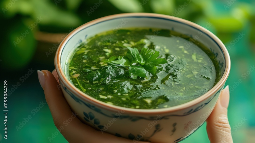A bowl of spinach soup A bowl of spinach soup