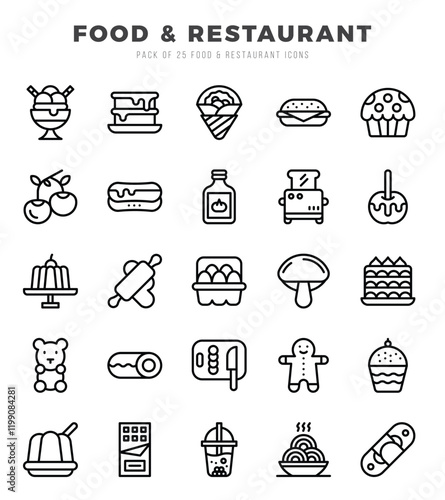 Food and Restaurant Icons Pack. Lineal icons set. Lineal icon collection set.