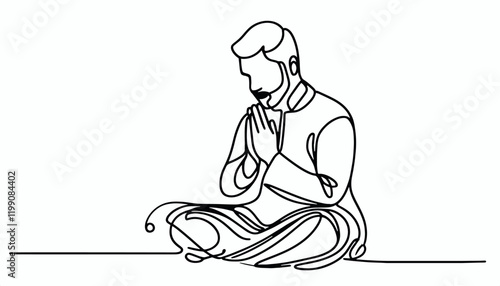 Vector Simple one line drawing  of praying man
