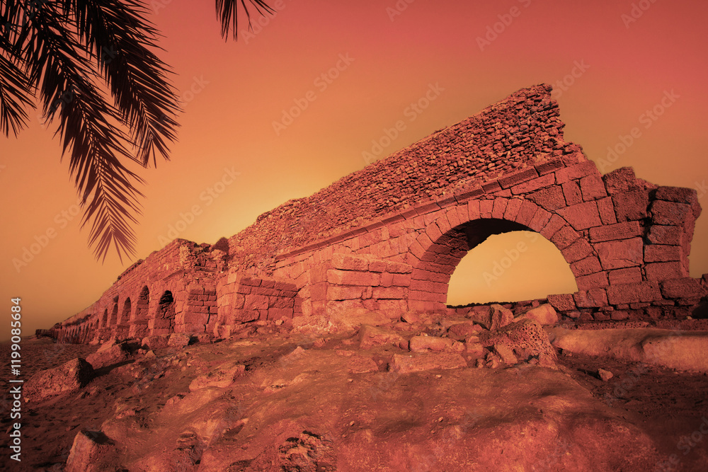 Aqueduct in ancient city Caesarea in Israel