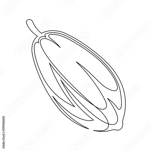 Cacao beans plant line isolated on white background