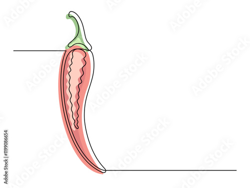 Continuous one line red сhili pepper in section