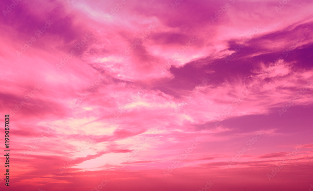 Purple-red cloudy sky at sunset. Gradient color. Sky texture. Abstract nature background