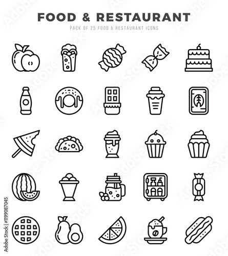 Set of Food and Restaurant Icons. Simple Lineal art style icons pack.