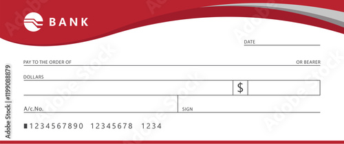  modern bank cheque checkbook. money draft voucher