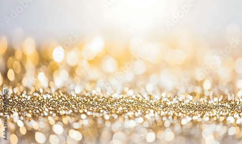 Shimmering gold glitter bokeh background, perfect for festive celebrations, luxury branding, or elegant designs.