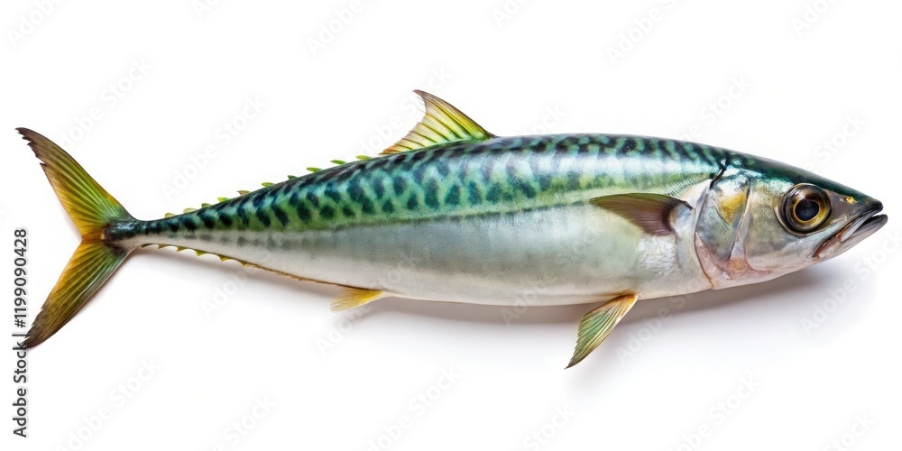 Fresh mackerel, simply presented. Clean white background highlights the fish's natural beauty. Fresh mackerel, simply presented. Clean white background highlights the fish's natural beauty.