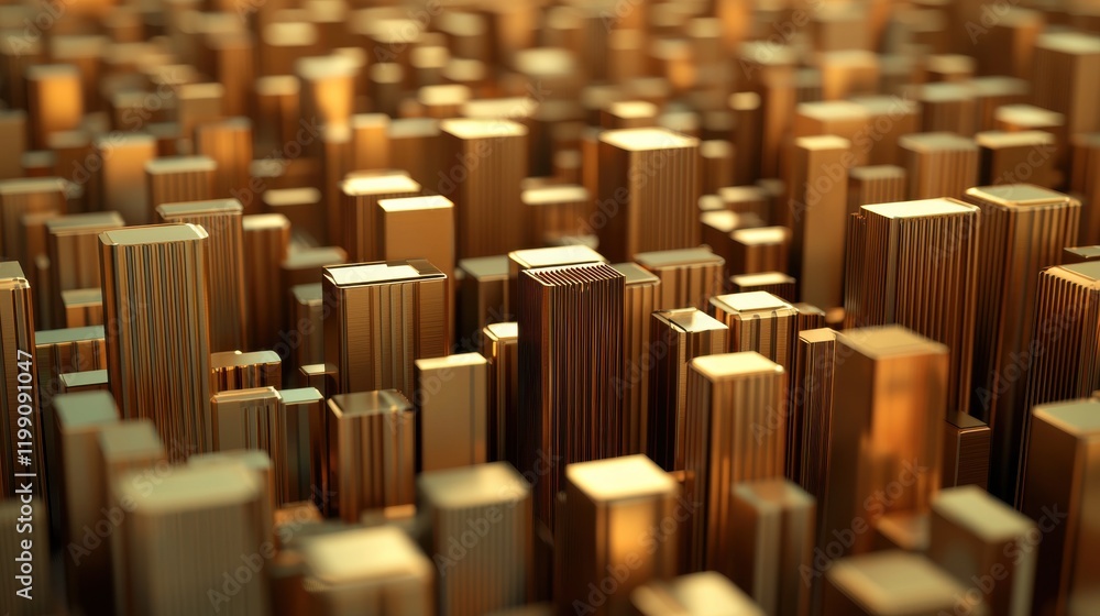 Fototapeta premium Economic Growth concept. Futuristic Cityscape with Converging Golden Pathways