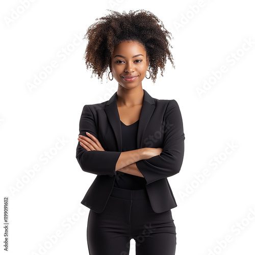 Smiling beautiful young Businesswoman Afro with arms crossed Isolated
