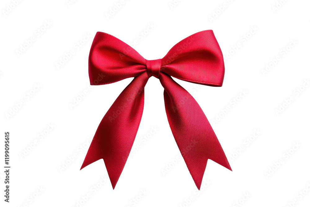 Fototapeta premium Elegant red bow with ribbon tails, isolated on transparent background
