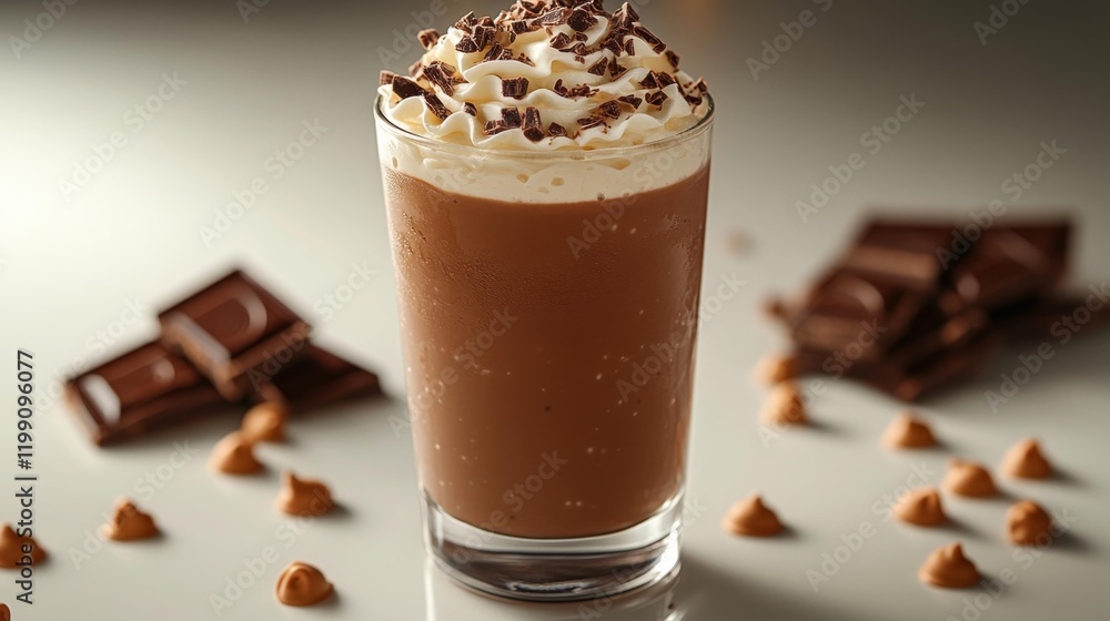 Delicious Chocolate Milkshake with Whipped Cream and Chocolate Shavings. Generative AI Delicious Chocolate Milkshake with Whipped Cream and Chocolate Shavings. Generative AI