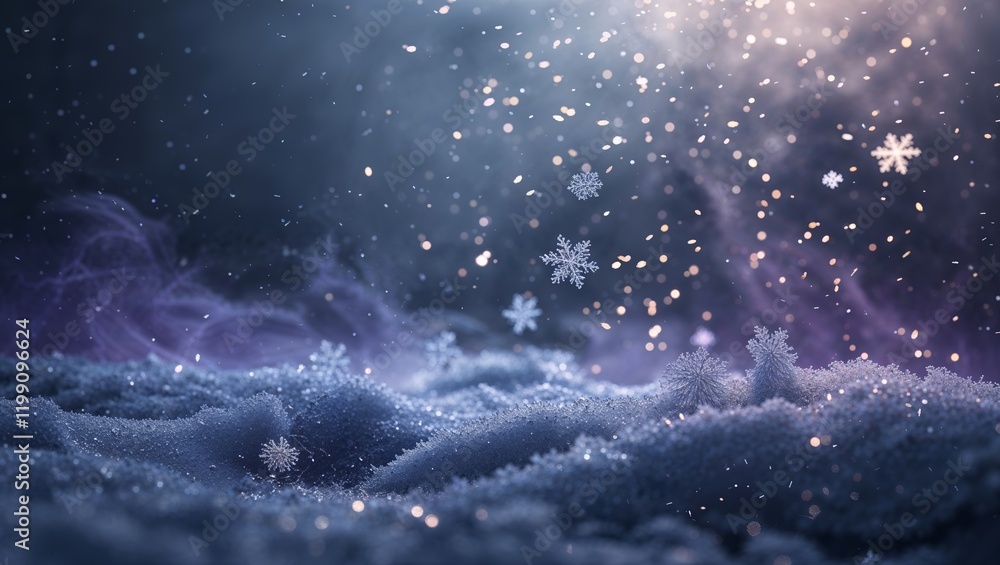 Dreamy snow falling on a snowy field with glowing bokeh and a mystical winter feel Dreamy snow falling on a snowy field with glowing bokeh and a mystical winter feel