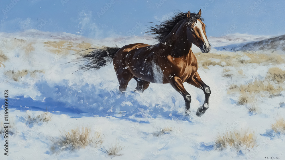 Wild horse galloping through a snowy field Wild horse galloping through a snowy field
