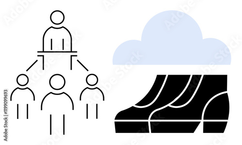 Multiple levels of a hierarchy visually connected under scalability with cloud computing. Ideal for business strategies, team coordination, leadership roles, technology management, scalability