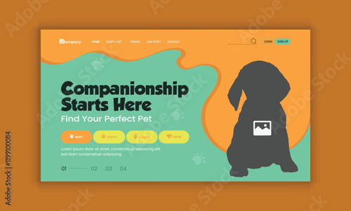 Pet healthcare, grooming, food shop, website landing page user interface design, and pet adopt website homepage hero section design template