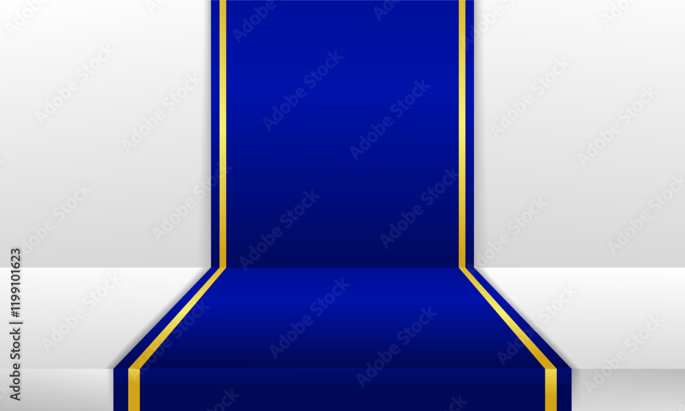 Obraz premium Sophisticated blue carpet background with golden trim, perfect for upscale decor, luxury events, or elegant
