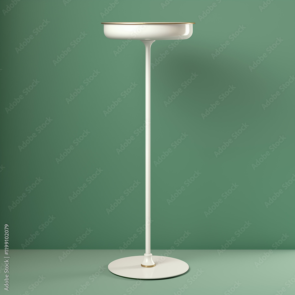 Modern White Floor Lamp with Gold Accents on Green Background Modern White Floor Lamp with Gold Accents on Green Background