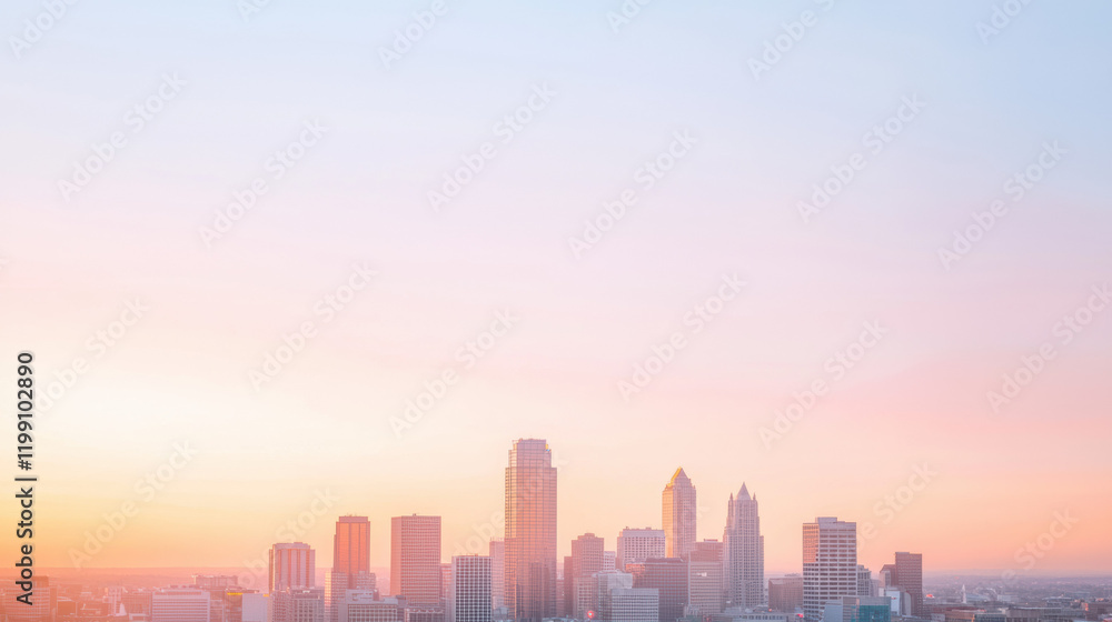 Fototapeta premium vibrant city skyline at sunset, showcasing tall buildings and colorful sky