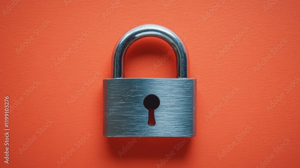 A heavy-duty steel padlock on a rugged orange background, emphasizing strength and durability A heavy-duty steel padlock on a rugged orange background, emphasizing strength and durability