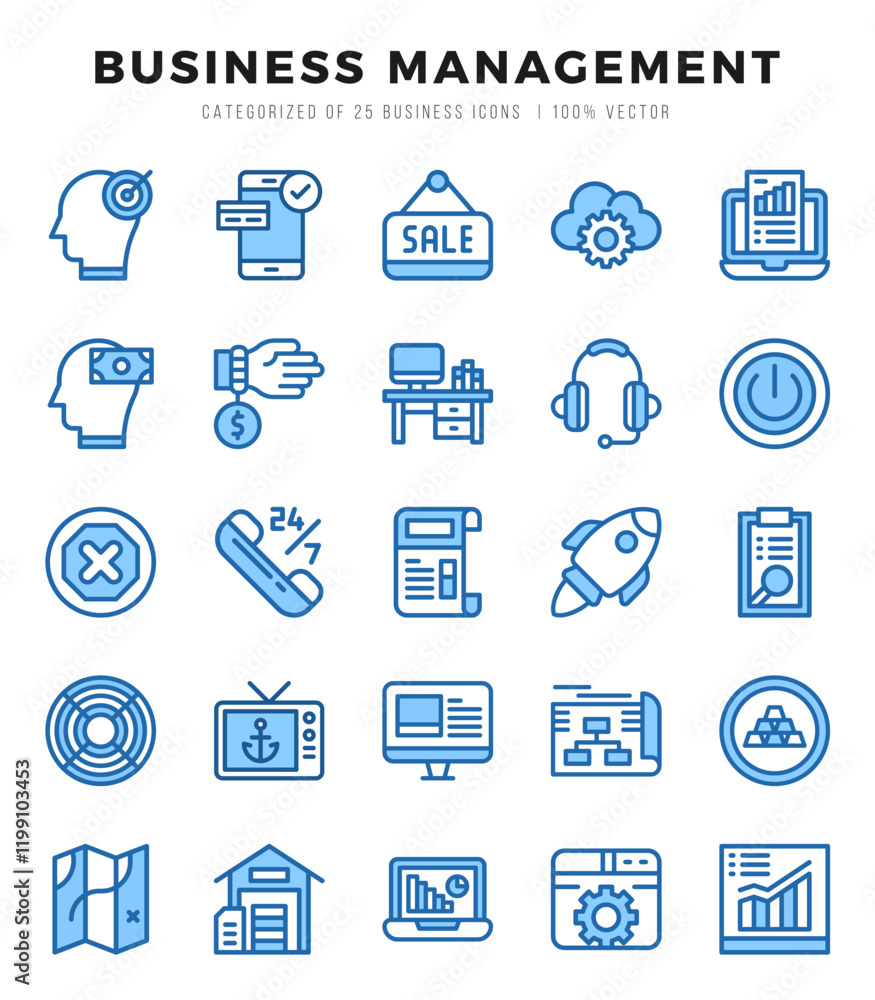Set of 25 Business Management Two Color Icons Pack. Set of 25 Business Management Two Color Icons Pack.