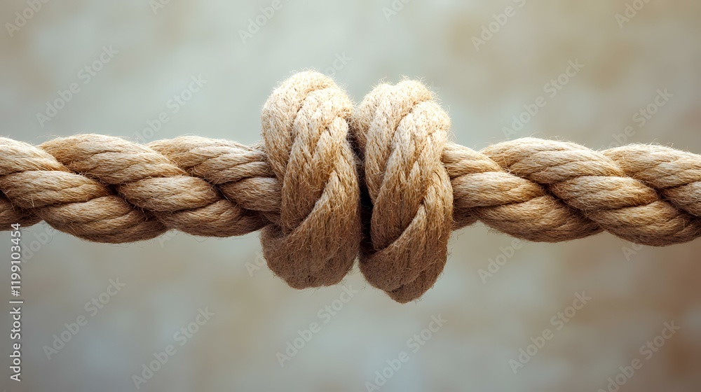 Strong rope knot, tied tightly, close-up, neutral background, teamwork concept Strong rope knot, tied tightly, close-up, neutral background, teamwork concept