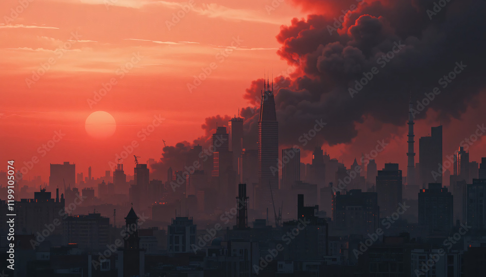 Fototapeta premium red burning city