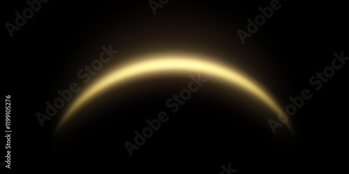 Gold magic arch with glowing particles, sunlight lens flare. Neon realistic energy flare arch. Abstract light effect on a black background. Vector illustration.