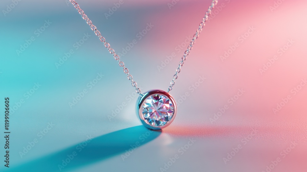 Fototapeta premium A radiant diamond necklace on a shimmering pastel blue gradient background