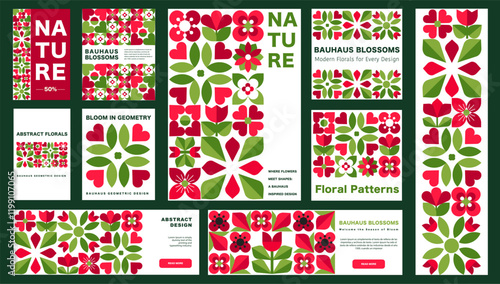 Modern Floral Seamless Patterns, Banners, Posters. Abstract Designs and Folk-Inspired Themes