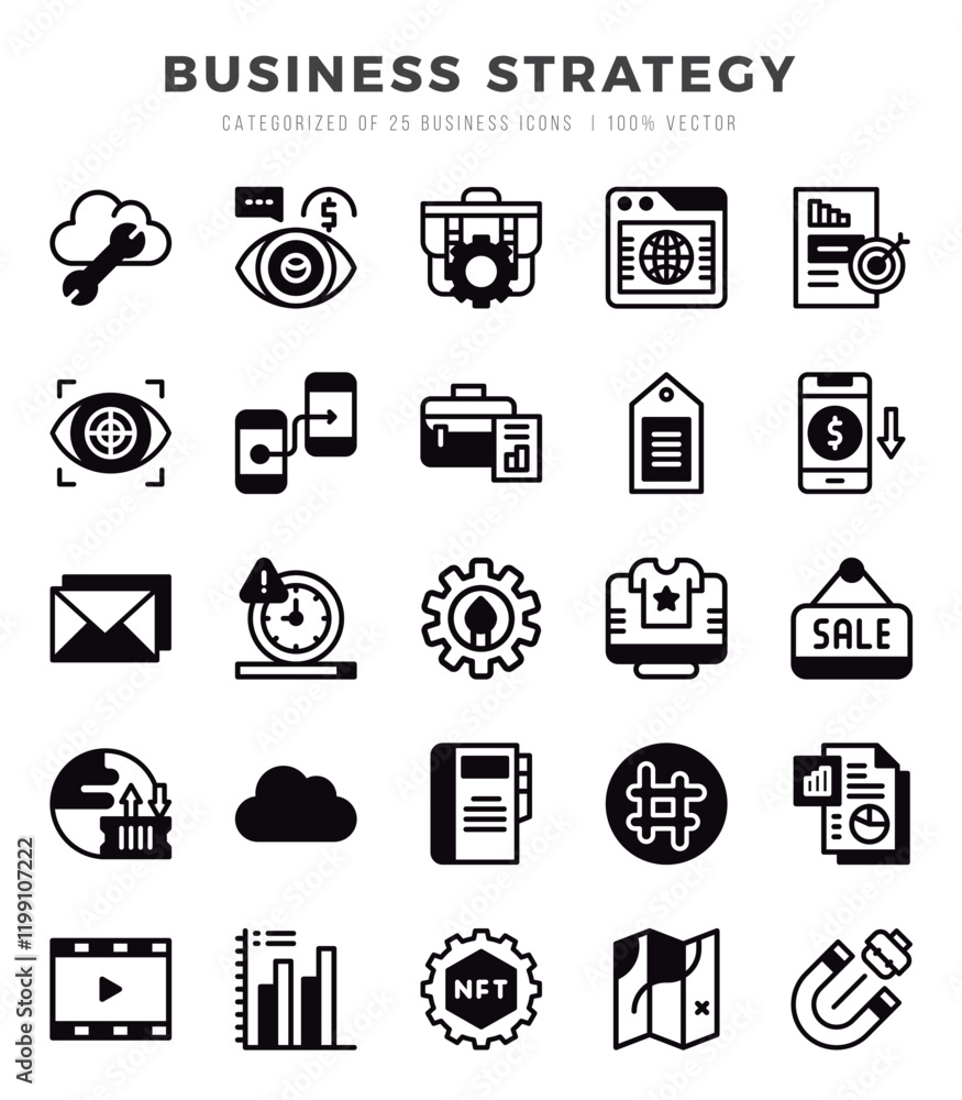 Business Strategy Icons Pack Lineal Filled Style. Vector illustration. Business Strategy Icons Pack Lineal Filled Style. Vector illustration.