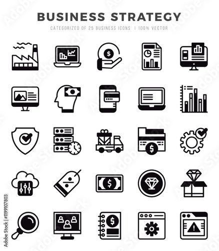 Set of Business Strategy Icons. Simple line art style icons pack.