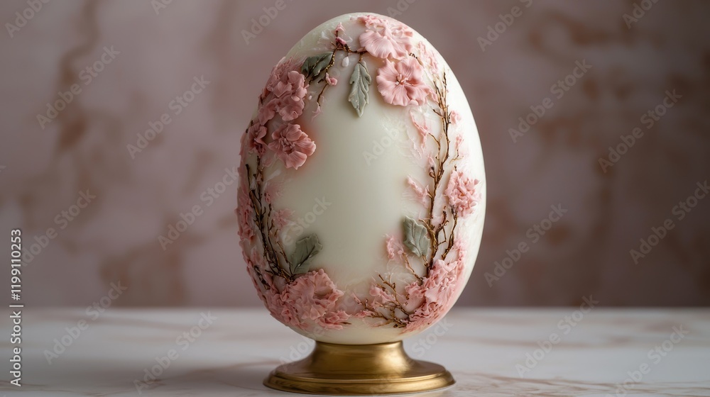 Elegant Easter egg decorated with pink flowers and gold accents Elegant Easter egg decorated with pink flowers and gold accents
