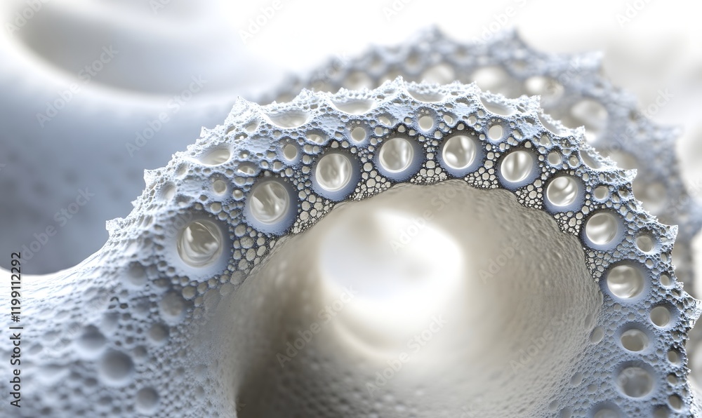 Abstract 3D render of a white organic form with a porous texture and a central opening. Abstract 3D render of a white organic form with a porous texture and a central opening.