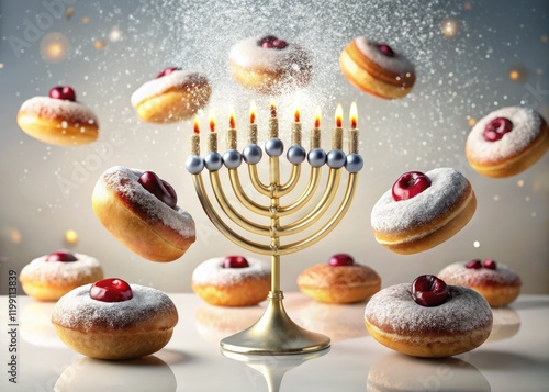 Whimsical Hanukkah donuts: jam-filled, festive, and surreal.  Perfect for playful food photography. photo