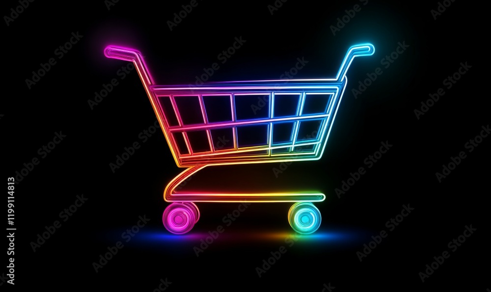 glowing neon shopping cart against black background symbolizes online shopping and modern retail. This vibrant design captures essence of e commerce glowing neon shopping cart against black background symbolizes online shopping and modern retail. This vibrant design captures essence of e commerce