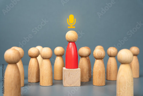 Foto A man at a podium delivering a speech to his audience