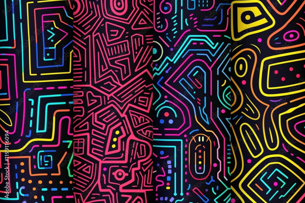 Colorful abstract design featuring vivid interconnected patterns that create a sense of energy and motion. Colorful abstract design featuring vivid interconnected patterns that create a sense of energy and motion.
