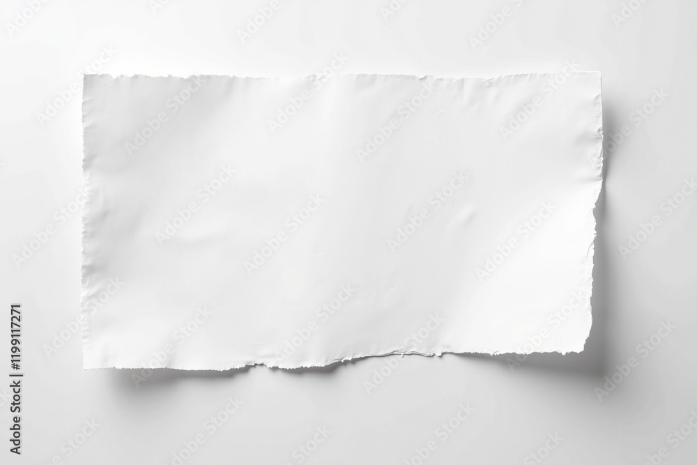 A torn horizontal piece of white paper with uneven edges on a gray background. A torn horizontal piece of white paper with uneven edges on a gray background.