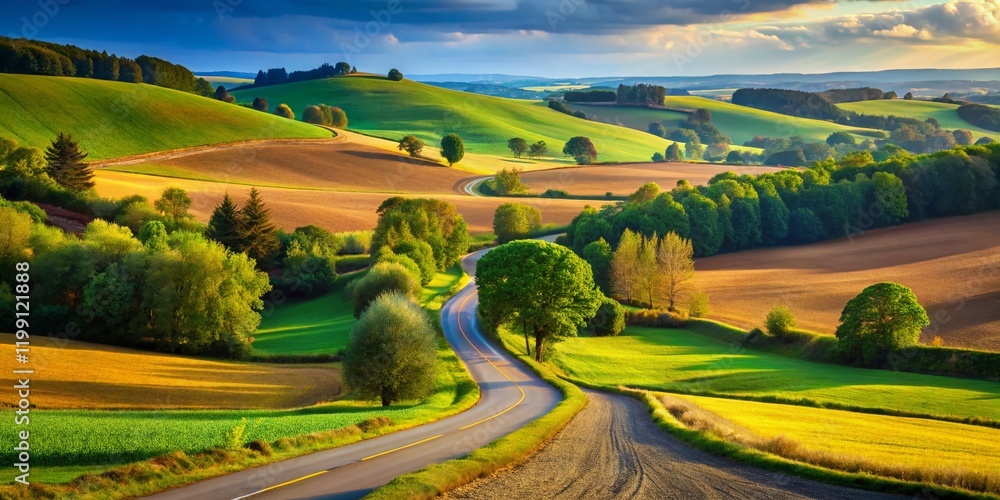 Obraz premium French Countryside Road - Pays de la Loire Landscape