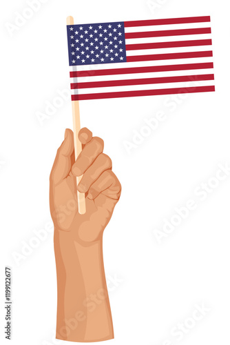 Hand holding the flag of USA. Patriotic illustration in simple flat style