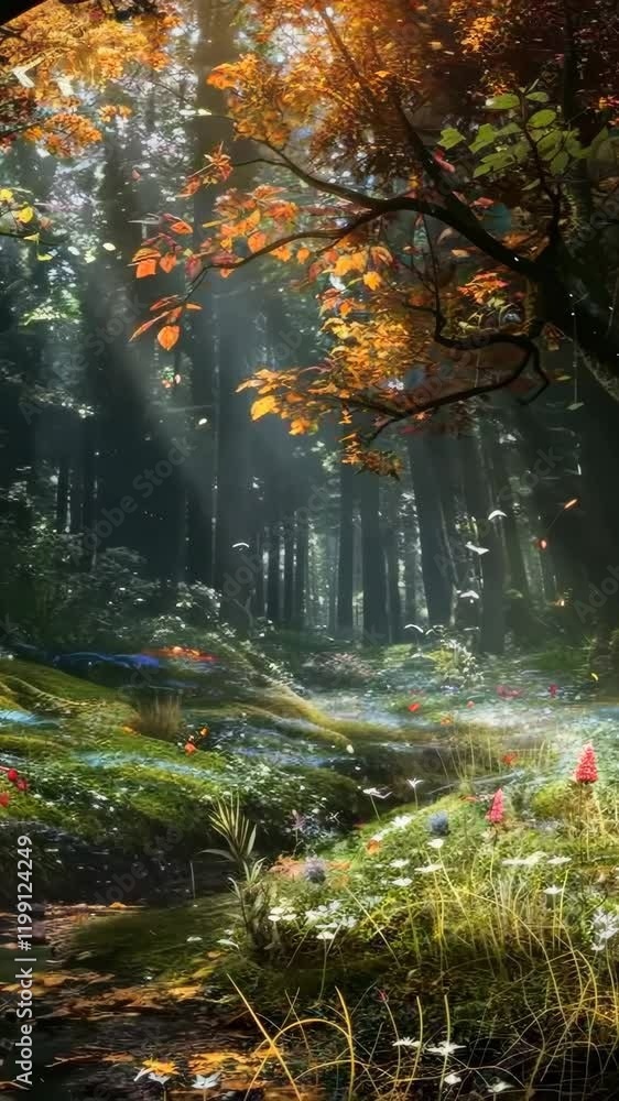 Enchanted Forest Path: A whimsical forest path, dappled with sunlight, leads through a dense, mossy woodland. The air hums with a sense of mystery.