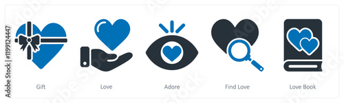 A set of 5 valentine's day icons as  gift, love, adore
