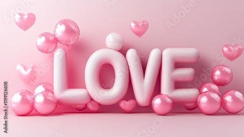 Bubble-Style LOVE Text with Pink Gradient for a Playful and Romantic Design photo