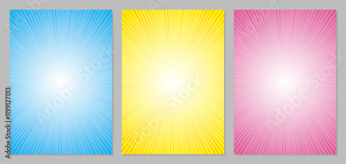 集中線　パステルカラー　縦長　A4　セット　ベクター