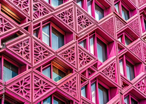 Rose Pink Hakki Pattern Architectural Detail Stock Photo - Geometric Facade photo